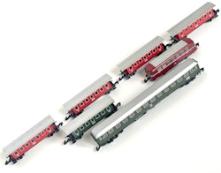 Märklin Z Mini-Club, 7 st Modell tågvagnar inkl. DB rälsbuss sidvagn 998 604-3