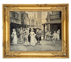 Antik Neyret Freres Silk vävt Damask Gobeläng, Paris Gata Scen 1800-talet