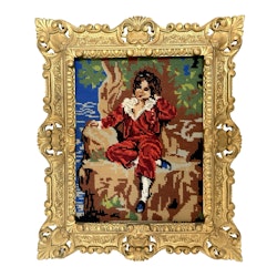 The Red Boy Master Lambton Handbroderad tavla med guldfärgad ram, Signerad