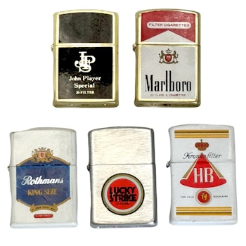 Vintage tändare, Marlboro, John Player, Rothmans, Lucky strike, HB