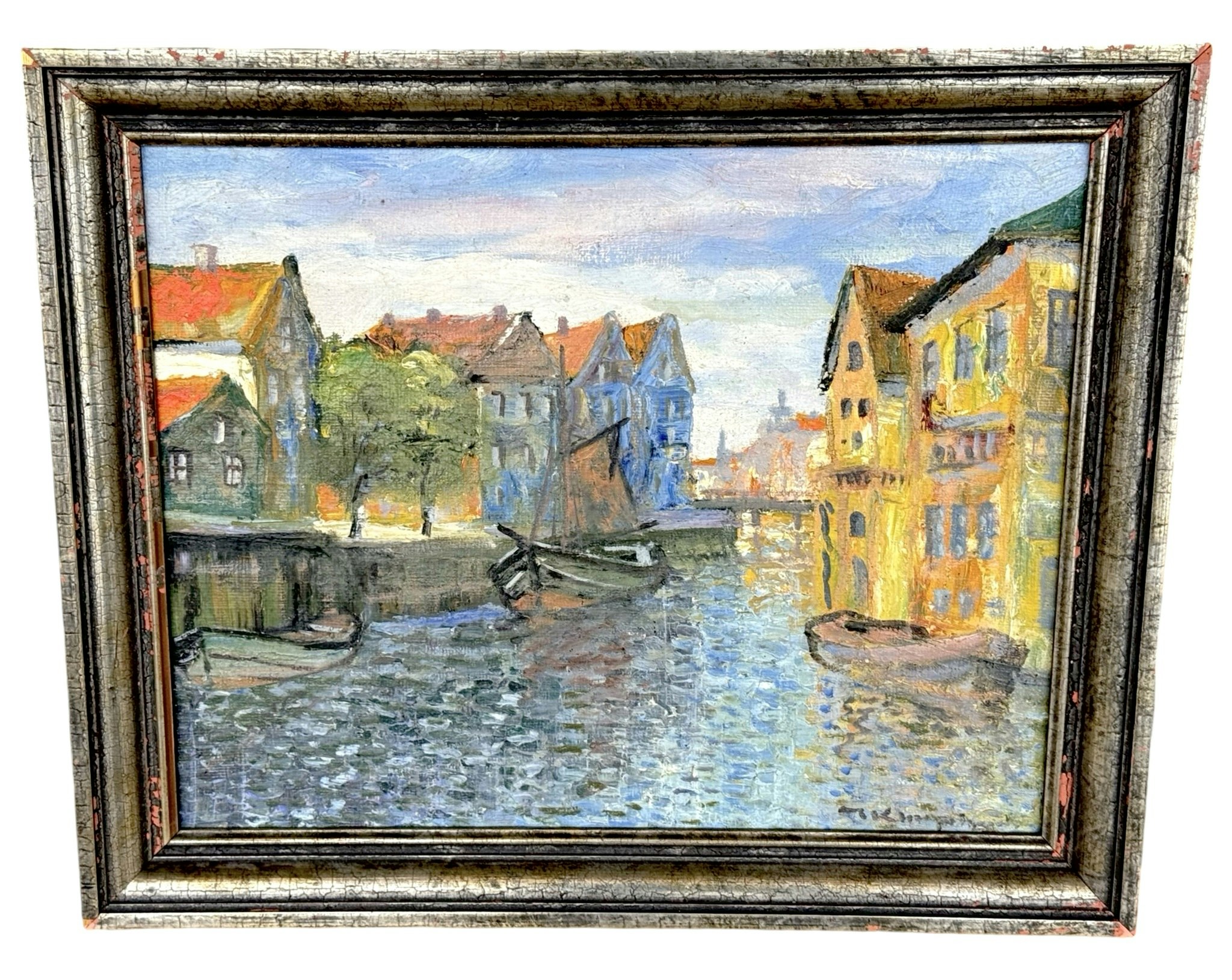 Jens Kongshammer (Denemarken 1884-1954) Havenmotief uit Kopenhagen, olieverf op doek, gesigneerd