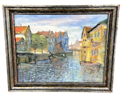 Jens Kongshammer (Danemark 1884-1954) Motif de port de Copenhague, Huile sur toile, signée