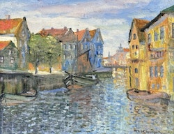 Jens Kongshammer (Danemark 1884-1954) Motif de port de Copenhague, Huile sur toile, signée