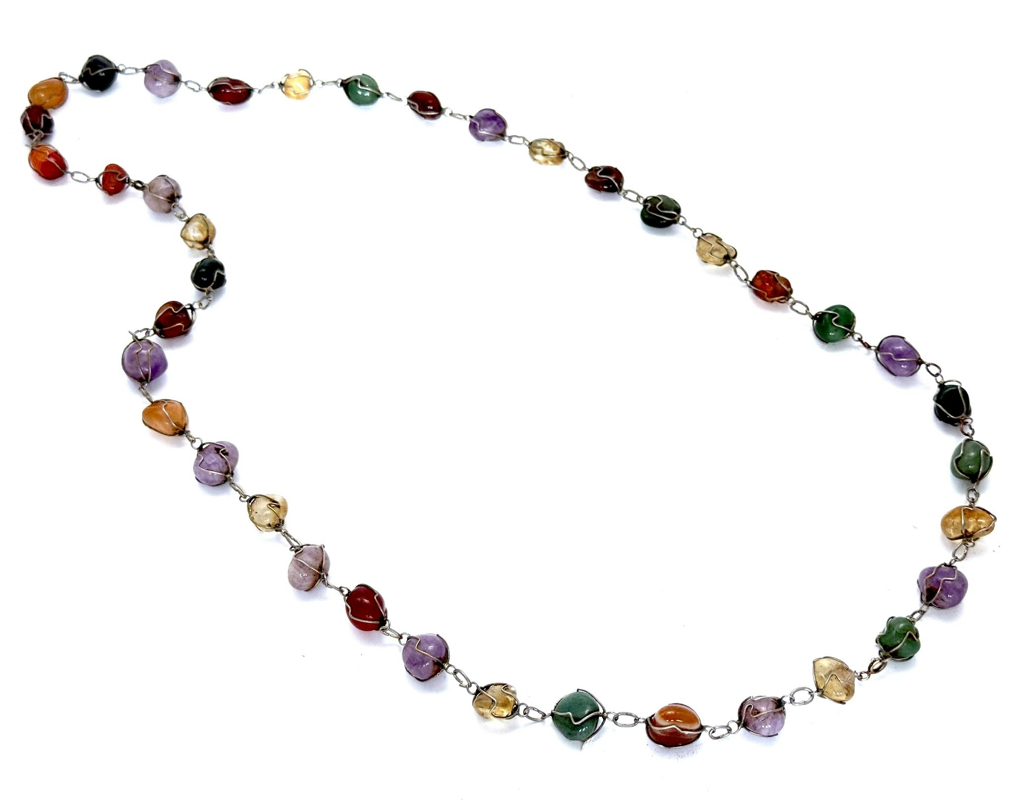 Vintage sterling silver 925 Collier halsband, olika ädelstenar