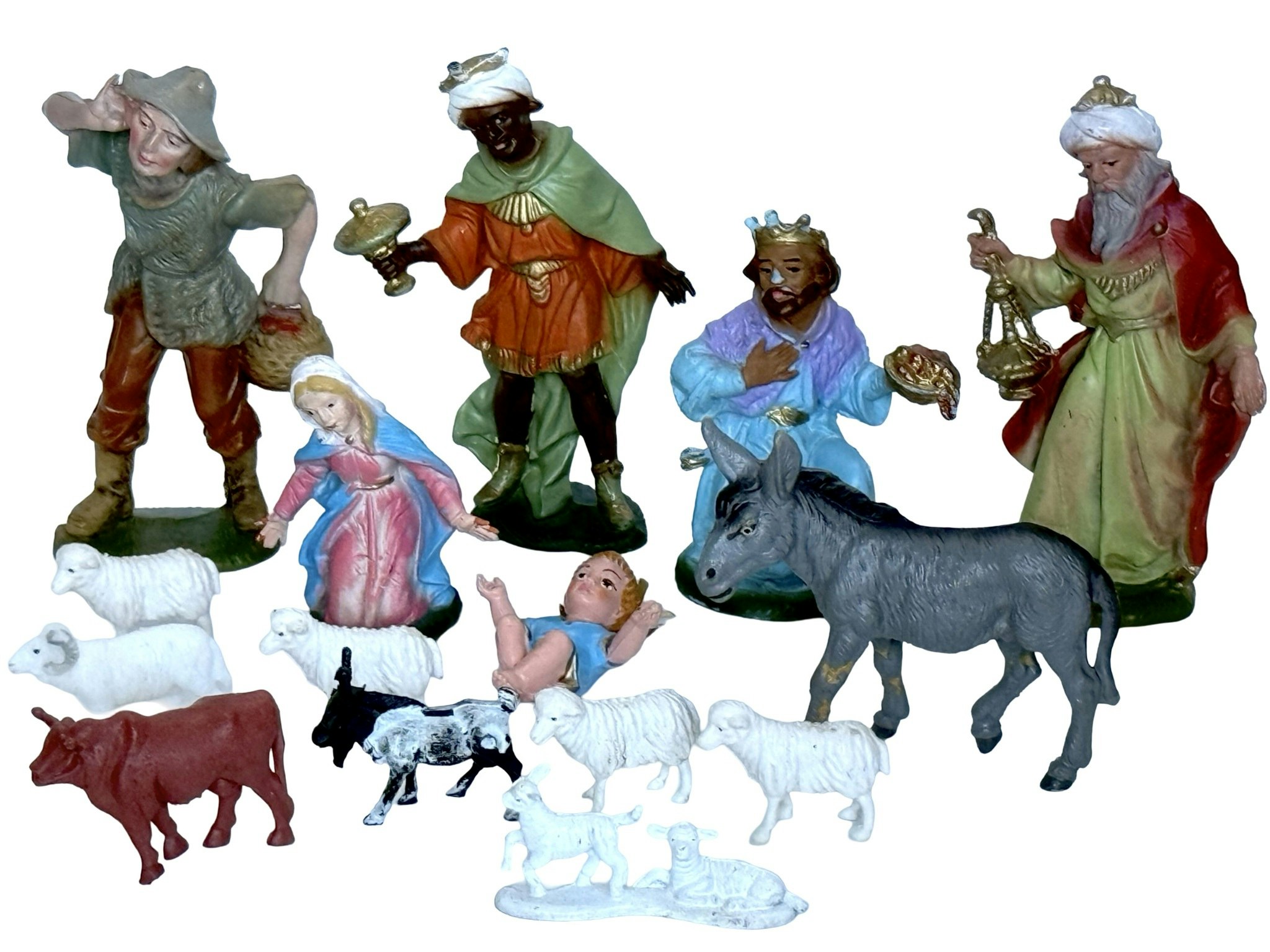 Vintage Nativity Julkråp Figurer, plast set