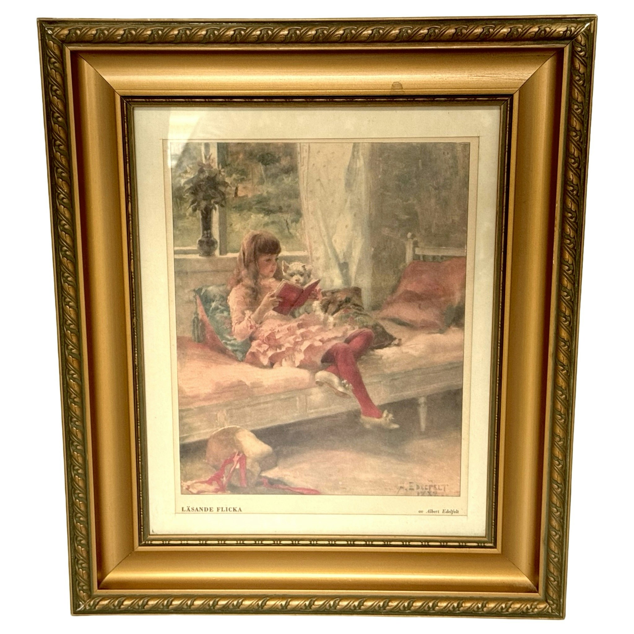 Albert Edelfelt, Reading Girl, imprimé ancien