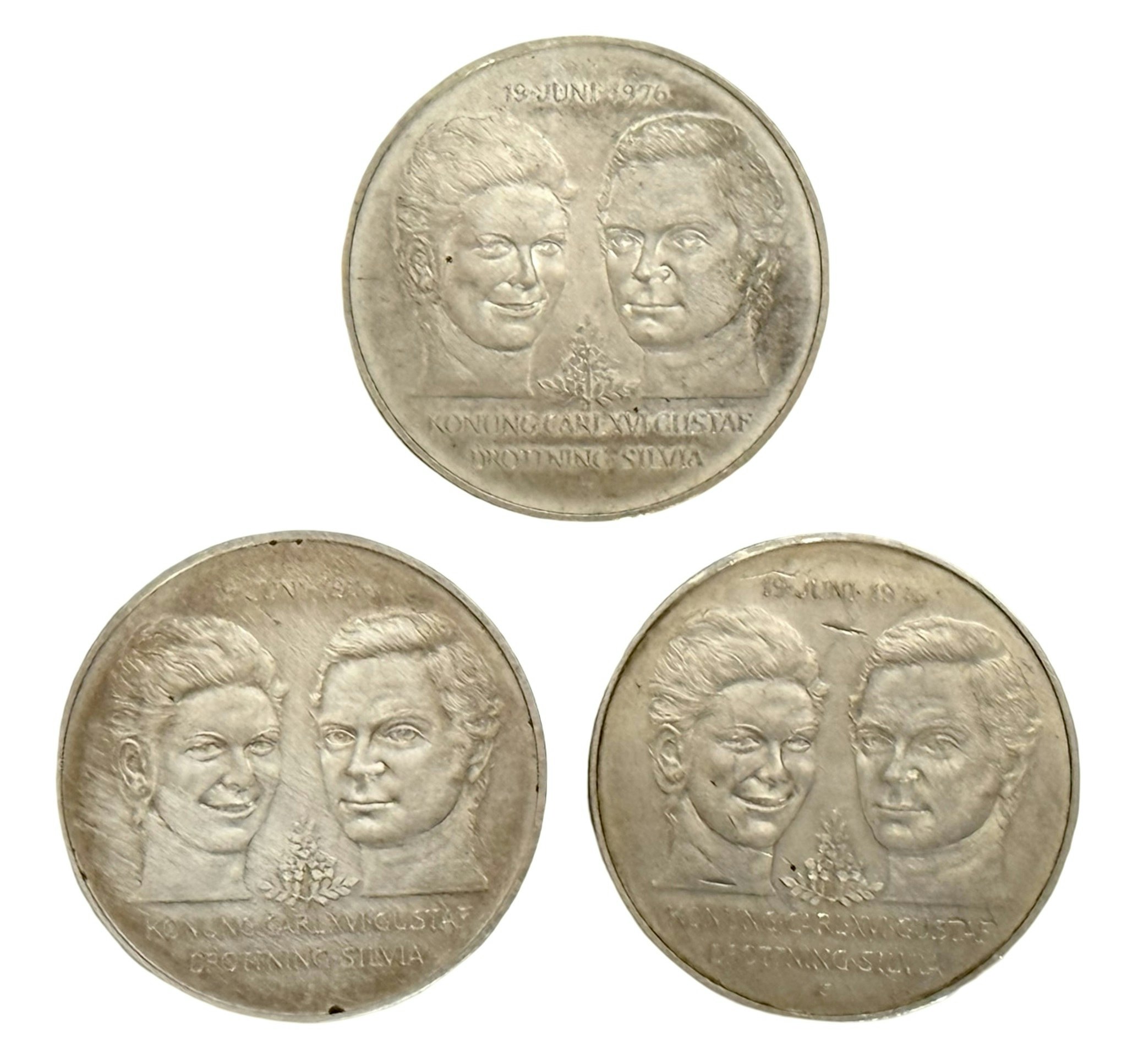 3 st, 50 Kr Bröllop Silver mynt 1976