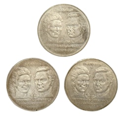 3 st, 50 Kr Bröllop Silver mynt 1976