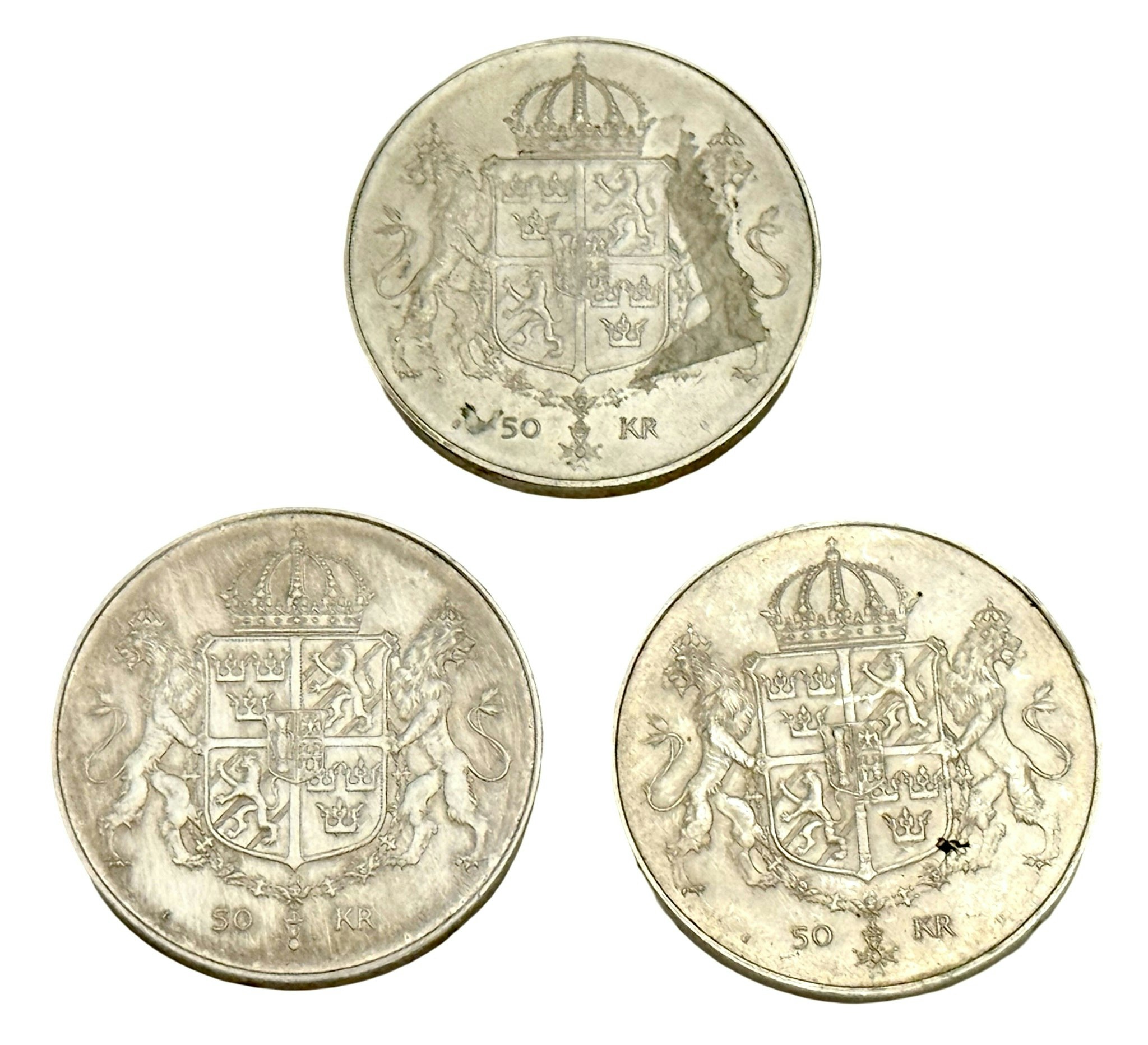 3 st, 50 Kr Bröllop Silver mynt 1976