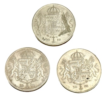 3 st, 50 Kr Bröllop Silver mynt 1976