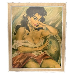 Vintage Bild Zigenare Flicka, Gammal Tryck
