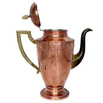 Kahvitarjoilu 4 osaa, Art Nouveau, Gustav Eriksson Eskilstunalle. Kuparia ja messinkiä