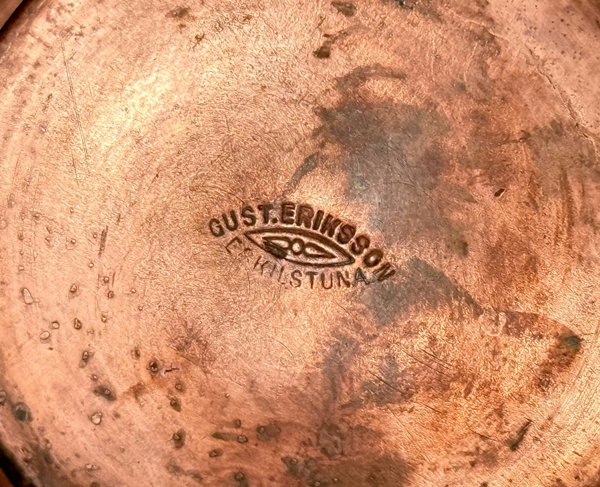 Kaffeservis 4 delar, jugend, Gustav Eriksson för Eskilstuna. Koppar och mässing