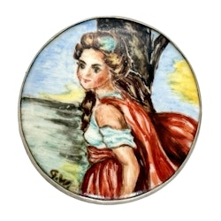 Silver Brosch, miniatyrmålning på porslin, signerad G.W.