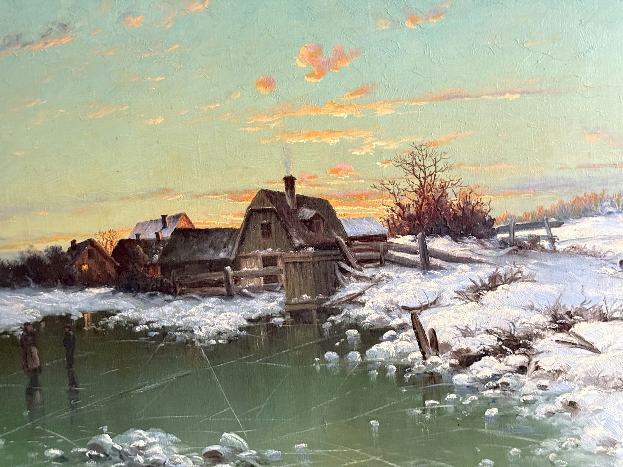 Leonard Wiedh, Olja på duk, Vinterlandskap med hus. Signerad, daterad 1901