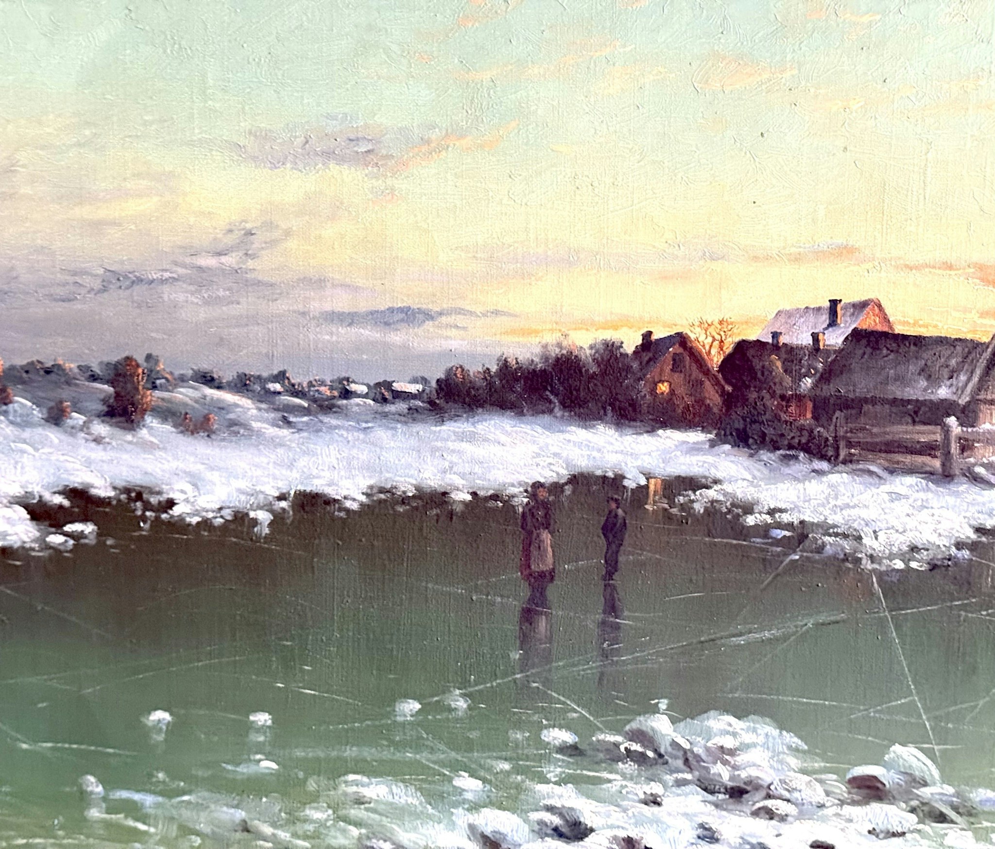 Leonard Wiedh, Olja på duk, Vinterlandskap med hus. Signerad, daterad 1901