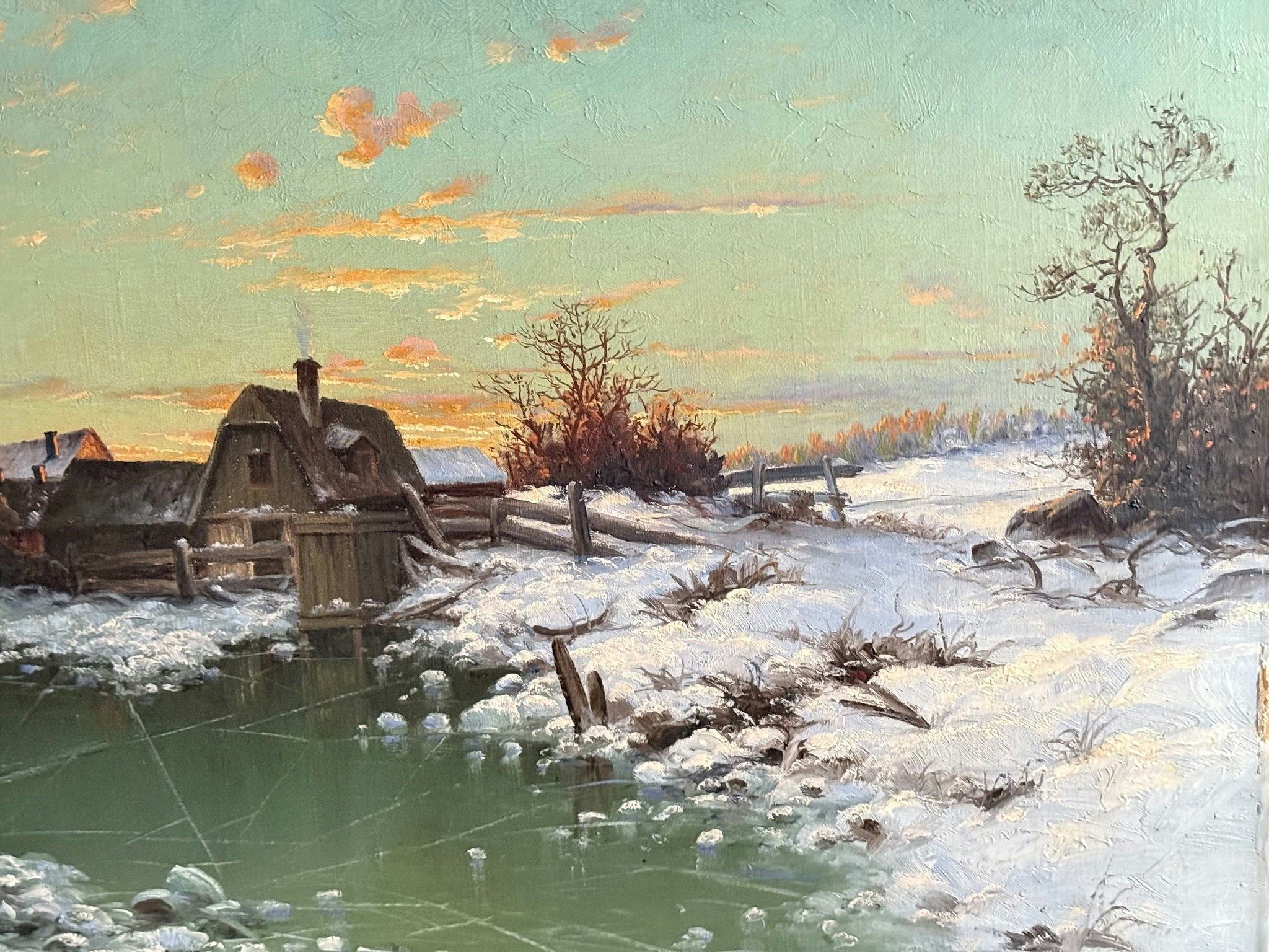 Leonard Wiedh, Olja på duk, Vinterlandskap med hus. Signerad, daterad 1901