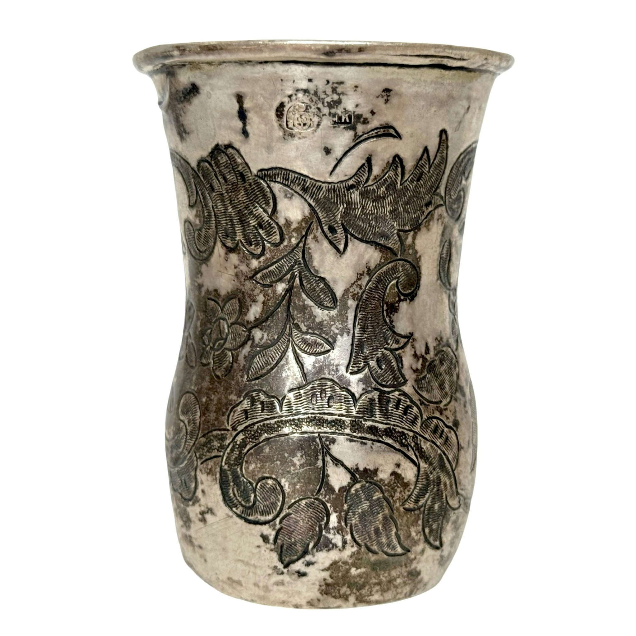 BÄGARE, silver, 1700-talet, dekor med blommor och blad, stämplad