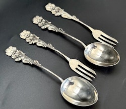 Cuillères et fourchettes GEWE Malmö en argent, décor de roses, 1957