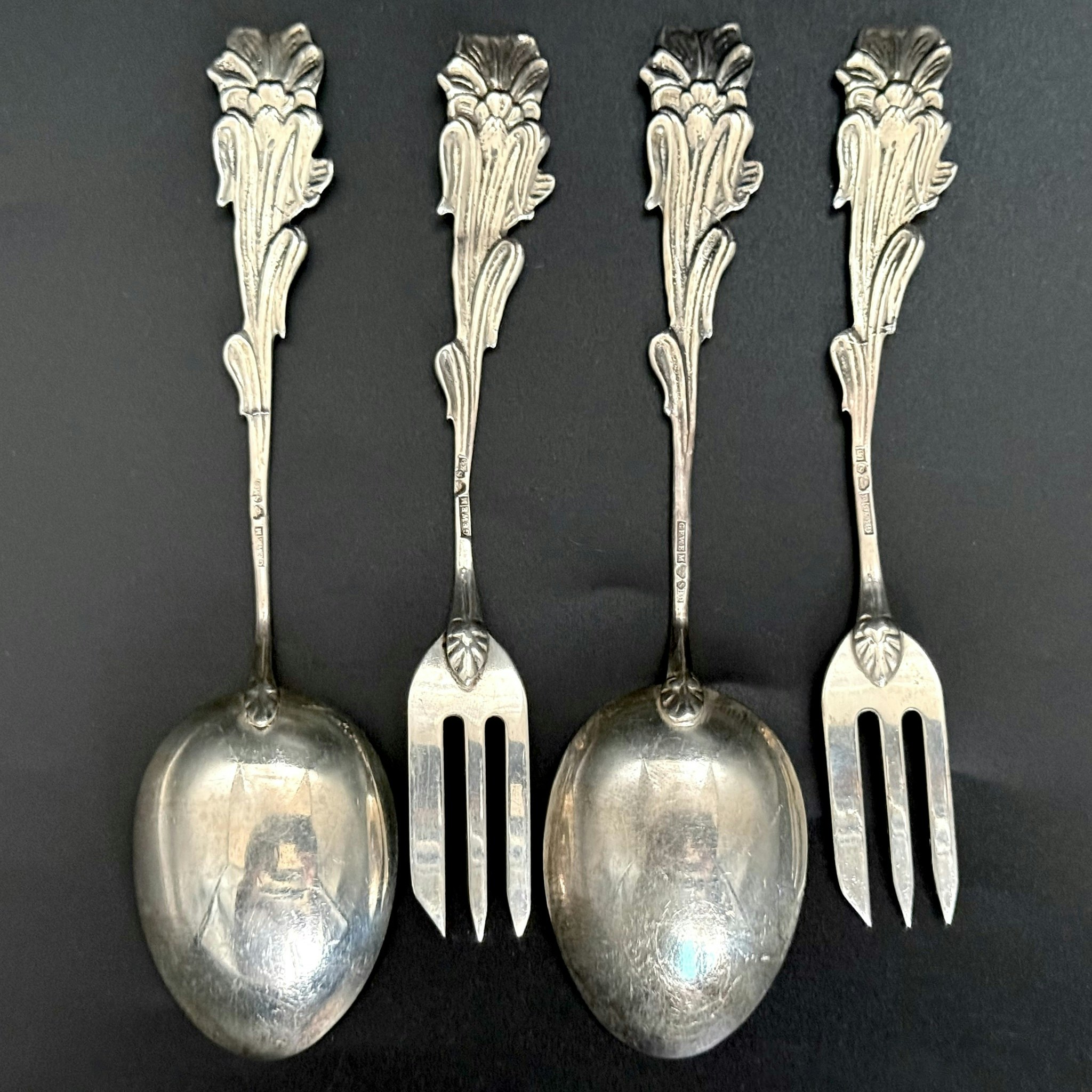 GEWE Malmö skedar & Gafflar i silver, dekor rosor, 1957