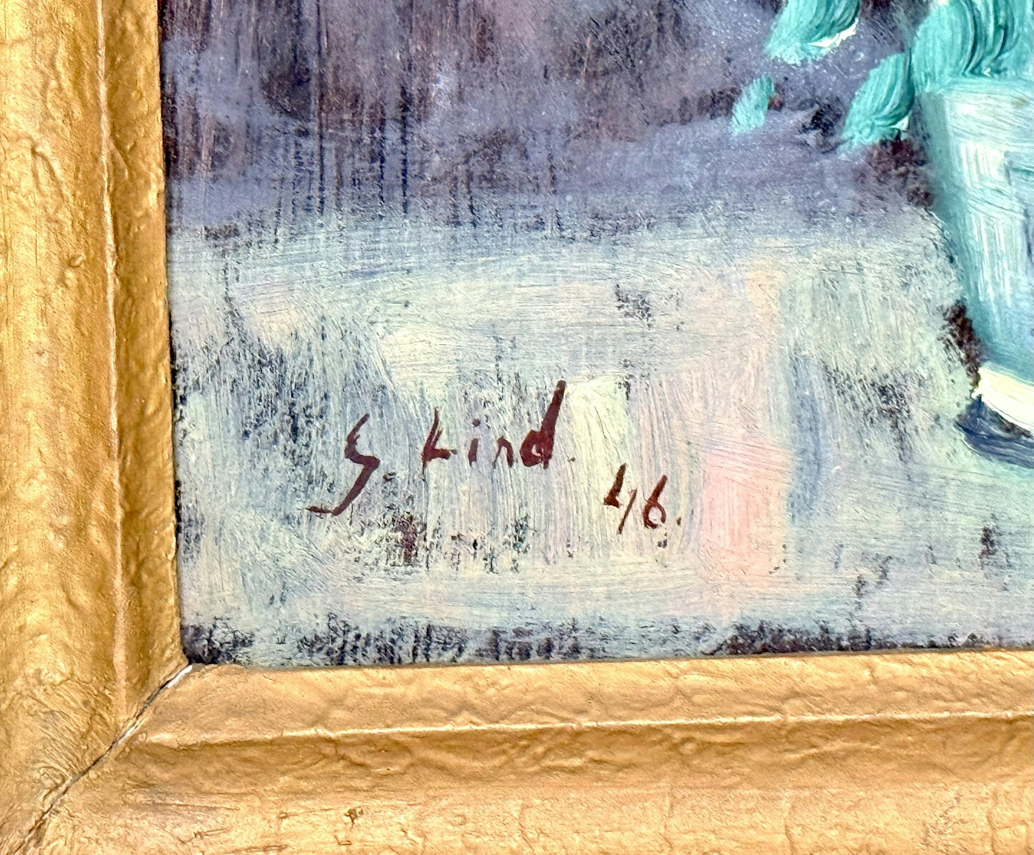 G. Lind, Oljemålning på pannå, Signerad