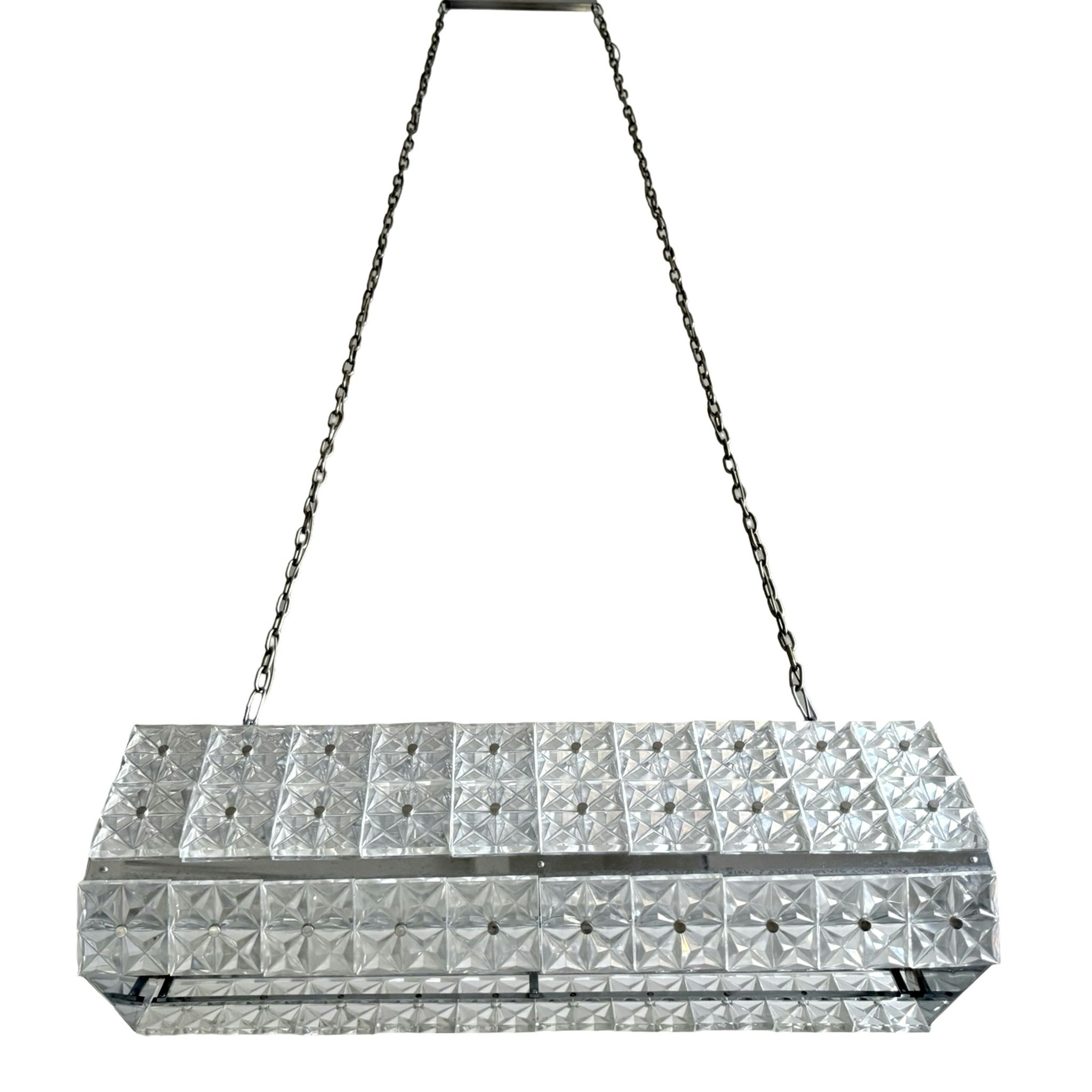 Taklampa, Carl Fagerlund för Orrefors, glas och krom, 1960-talet