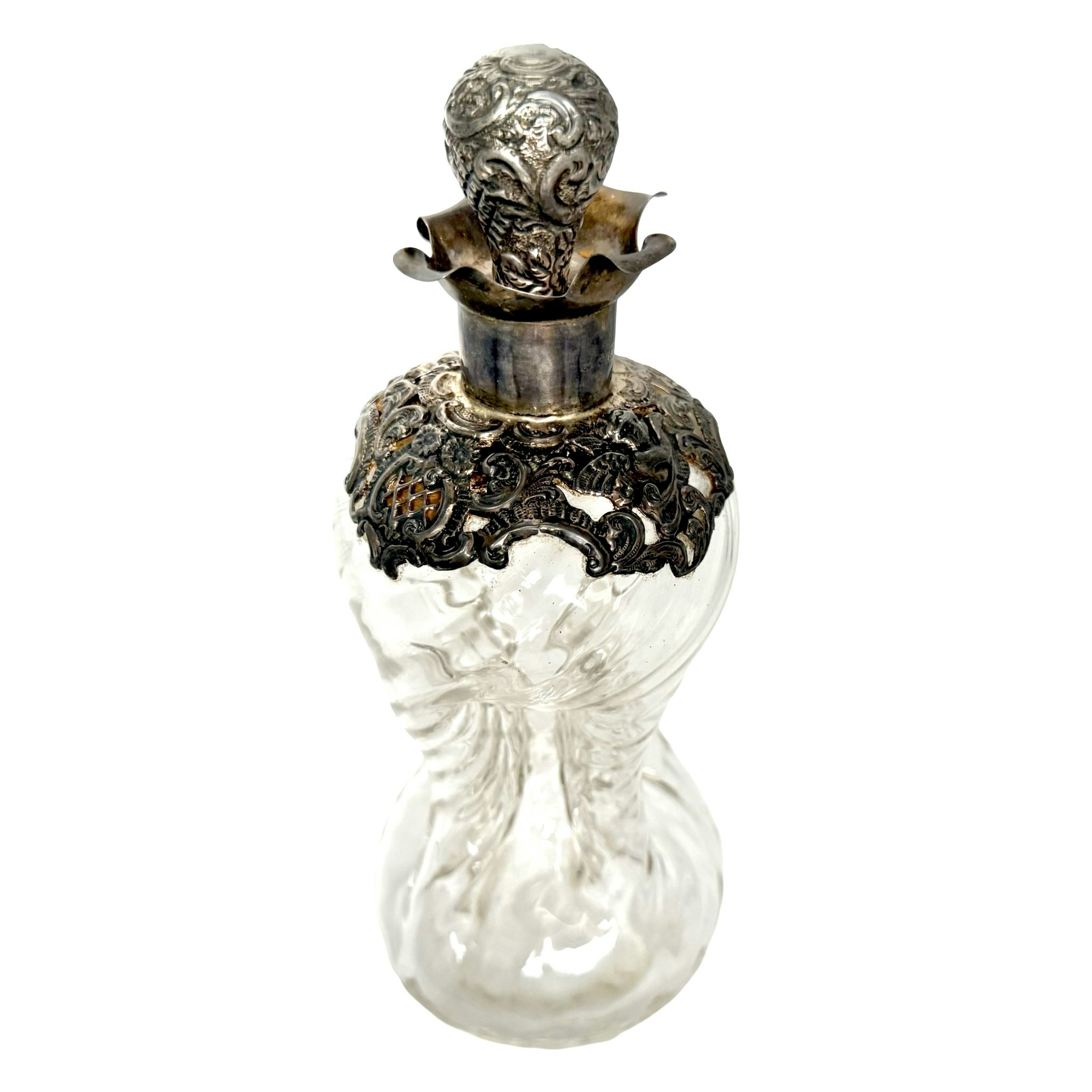 Viktoriansk fyrkantig karaff i glas och silver, Birmingham ca 1890