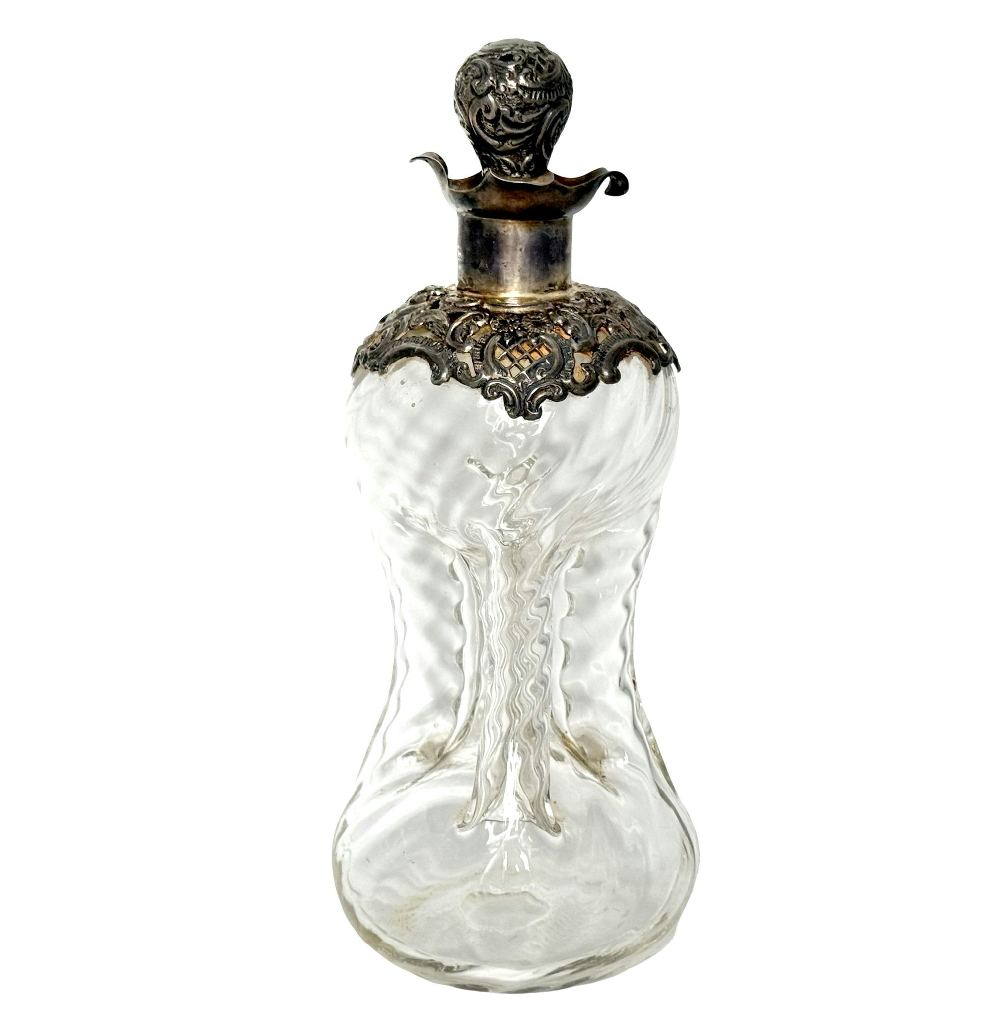 Viktoriansk fyrkantig karaff i glas och silver, Birmingham ca 1890