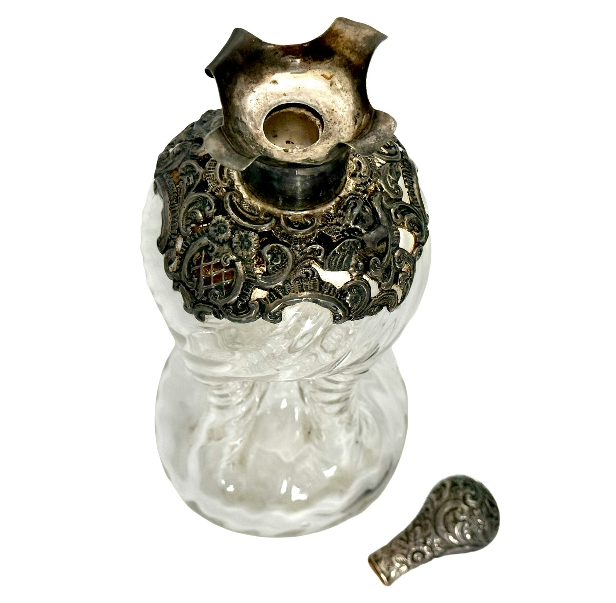 Viktoriansk fyrkantig karaff i glas och silver, Birmingham ca 1890