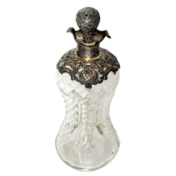 Viktoriansk fyrkantig karaff i glas och silver, Birmingham ca 1890