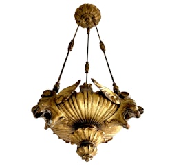 Antik förgyllt trä med prydd detaljer taklampa, för en levande ljus, Rokoko 1700-talet