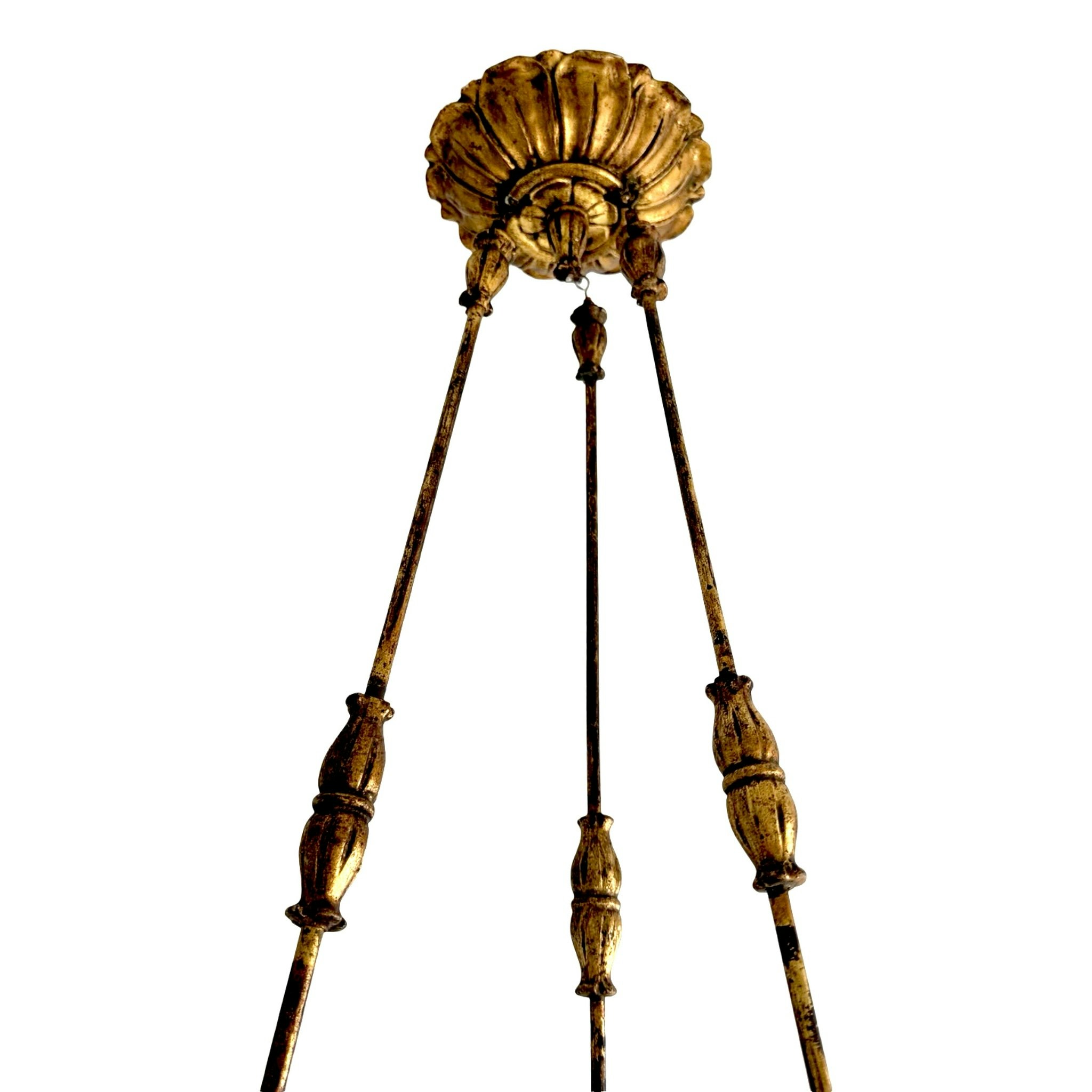 Antik förgyllt trä med prydd detaljer taklampa, för en levande ljus, Rokoko 1700-talet