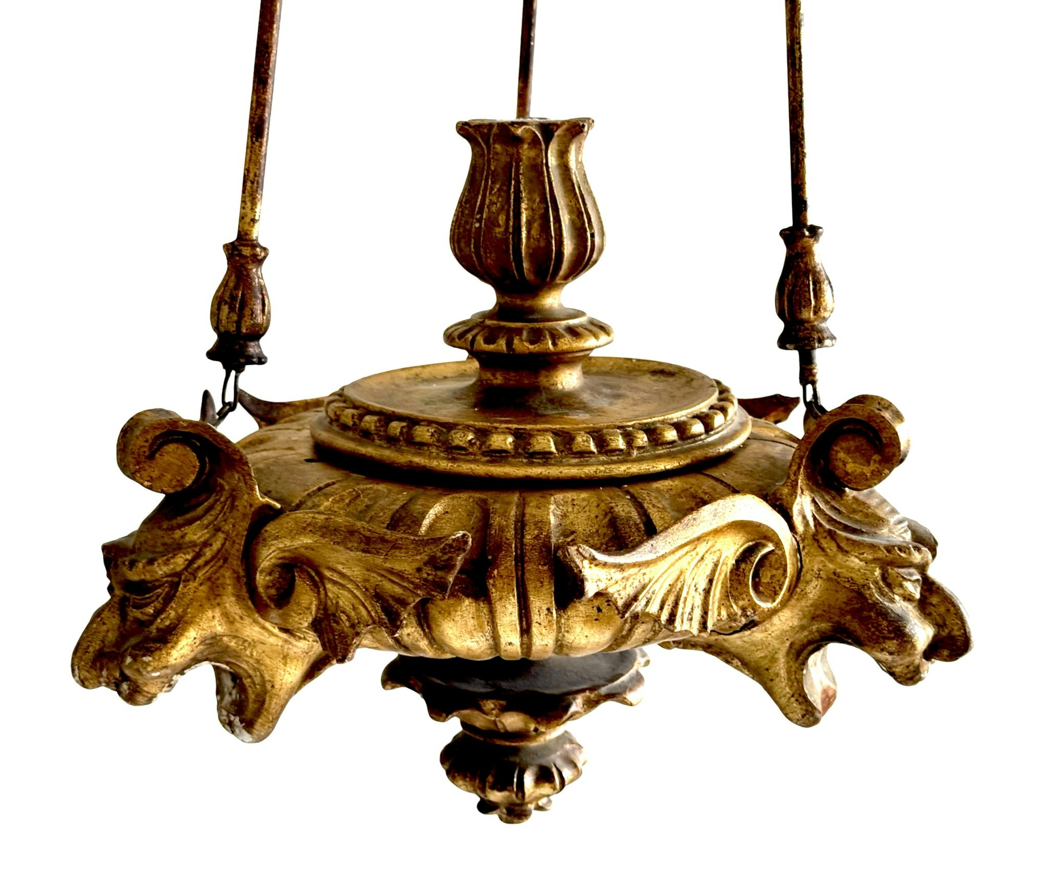 Antik förgyllt trä med prydd detaljer taklampa, för en levande ljus, Rokoko 1700-talet