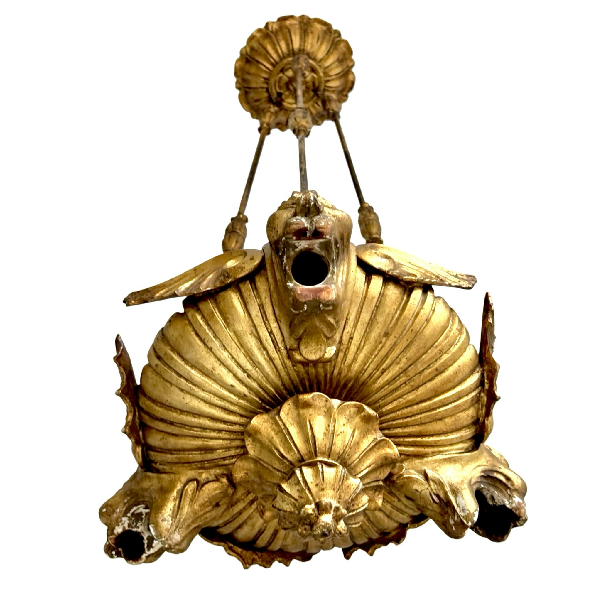 Antik förgyllt trä med prydd detaljer taklampa, för en levande ljus, Rokoko 1700-talet