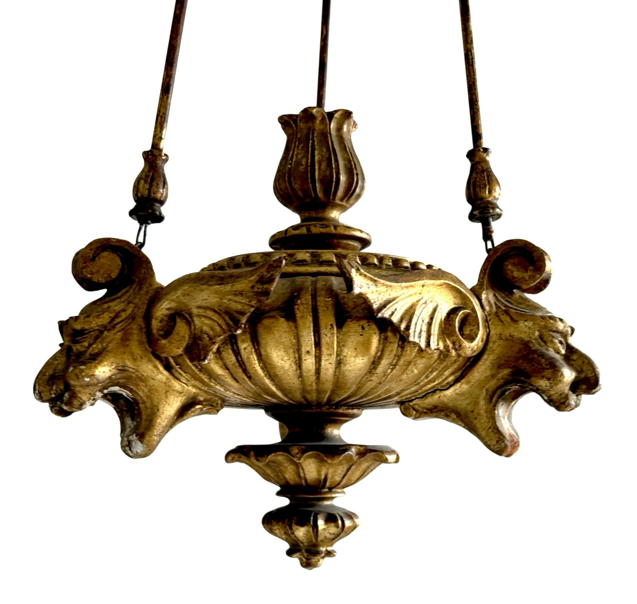 Antik förgyllt trä med prydd detaljer taklampa, för en levande ljus, Rokoko 1700-talet
