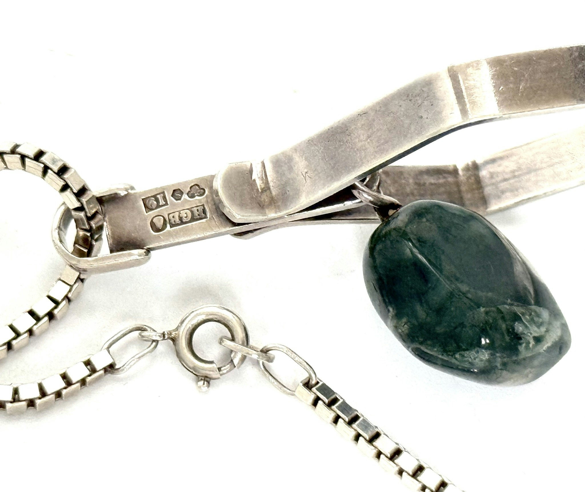 Halsband sterling silver 925, Persö, HGB GVH, 1959, Stockholm, Moss agat