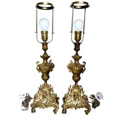 Antique table lamps 1 pair, Candle holders, Brass 19th century