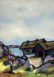 Calle Holmqvist, Akvarellmålning, Signerad
