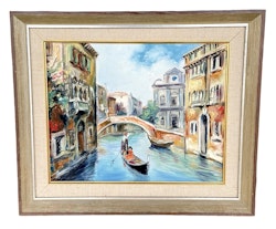 Venedig vattenkanaler, Italien, Oljemålning på duk, Signerad