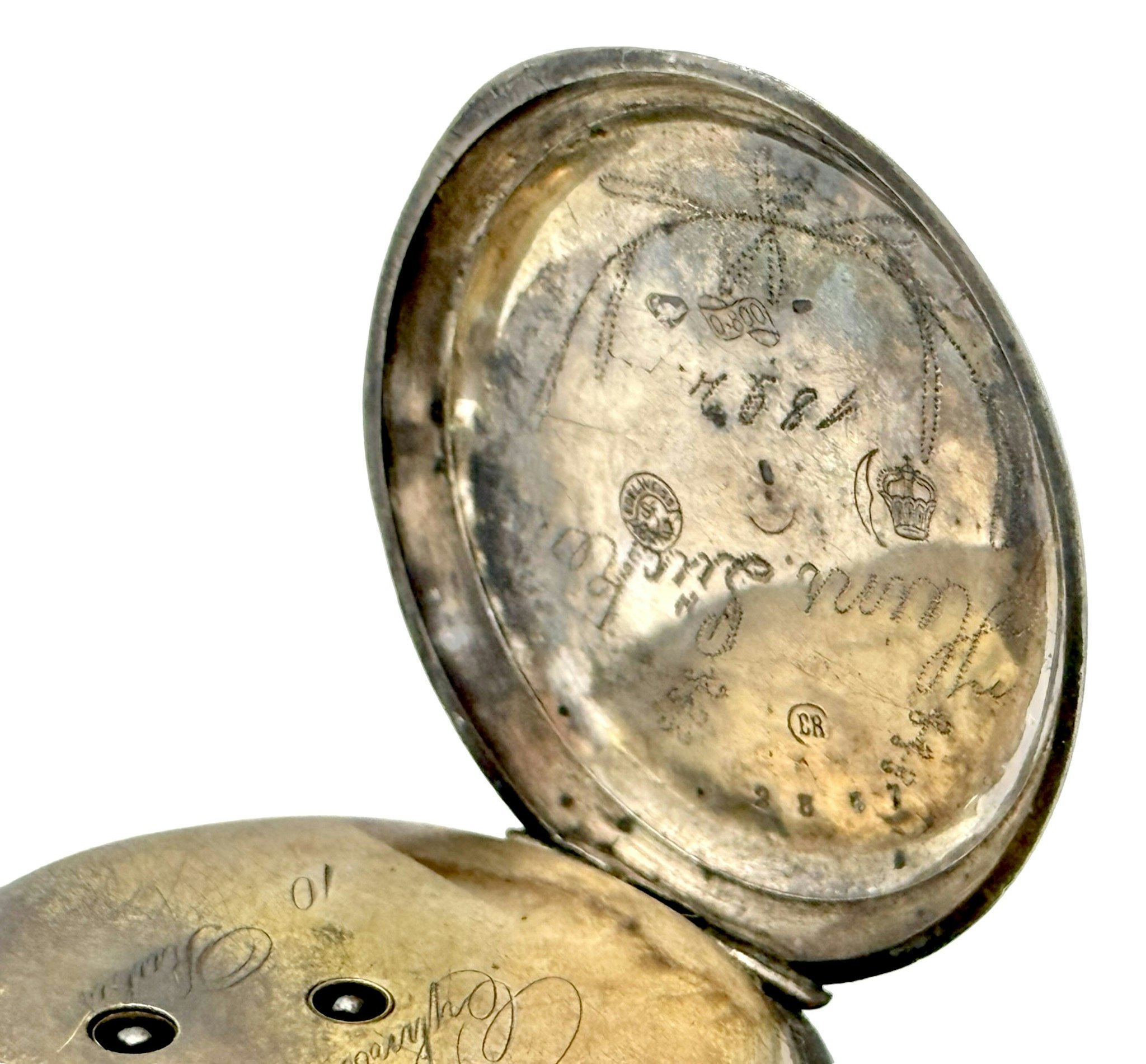 Antik silver fickur, Nyckeldragare 10 Rubis från 1800-talet