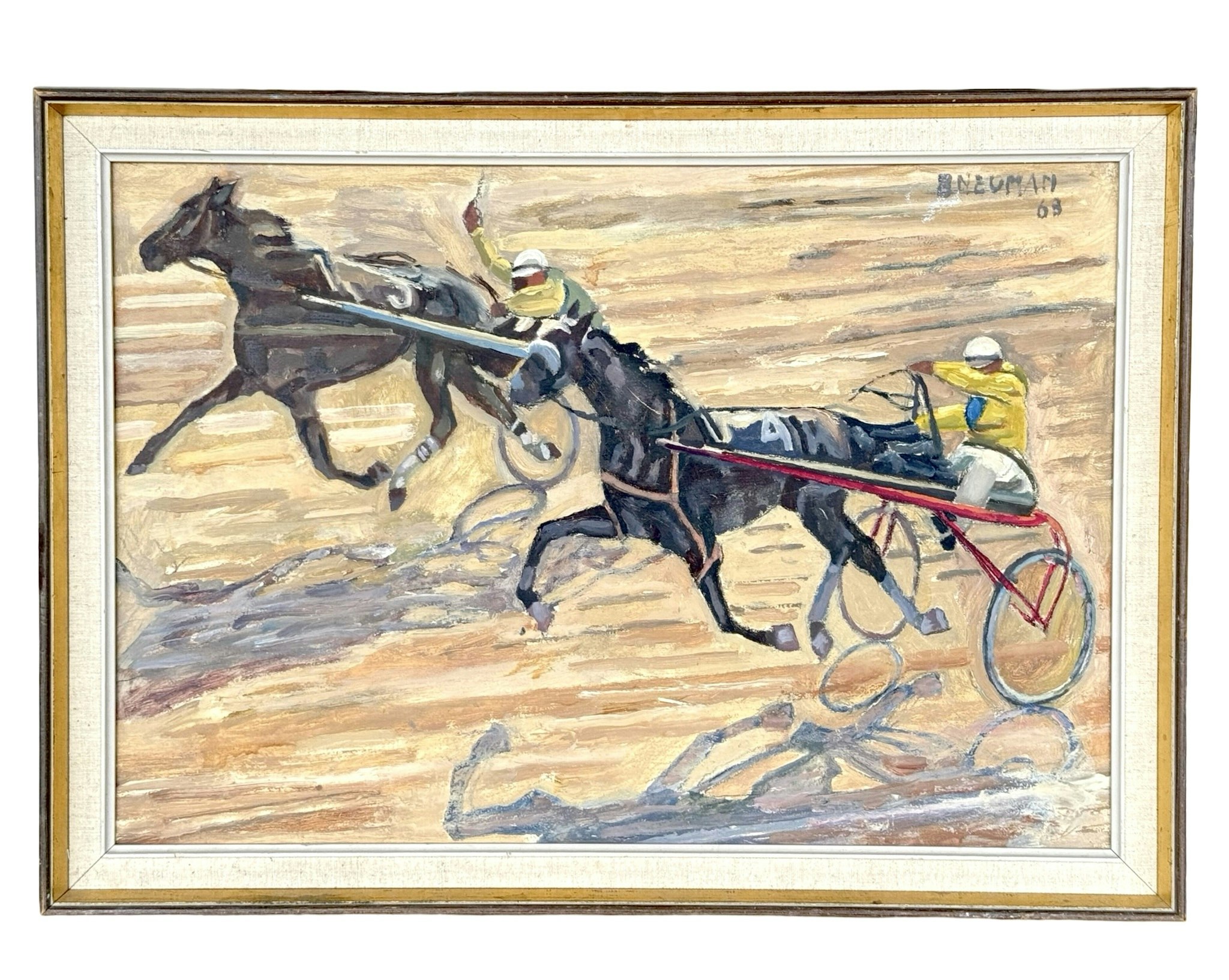 Carl Bernhard Neuman ( Sverige 1895-1974). Travkriterium Jägersro, Oljemålning på pannå, Signerad