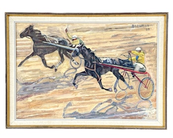 Carl Bernhard Neuman ( Sverige 1895-1974). Travkriterium Jägersro, Oljemålning på pannå, Signerad