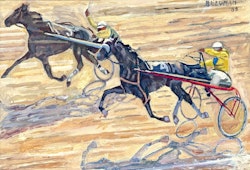 Carl Bernhard Neuman ( Sverige 1895-1974). Travkriterium Jägersro, Oljemålning på pannå, Signerad
