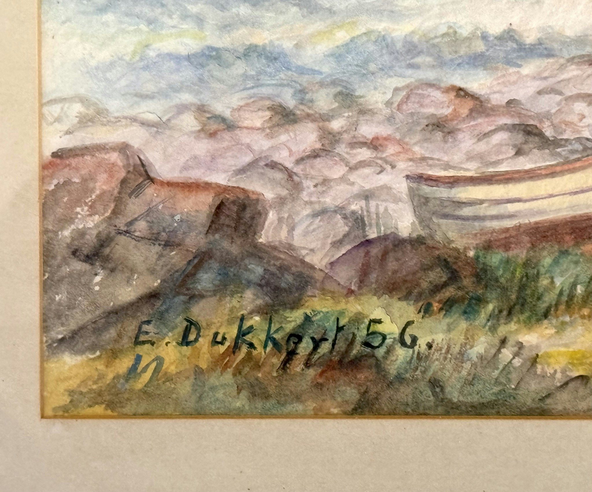 E.Dukkert, Akvarellmålning, Signerad