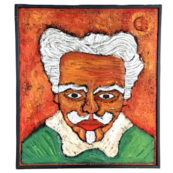 August Strindberg autorstwa Alfa Stridfeldta (Szwecja, 1933-2003). Malowana płaskorzeźba ścienna