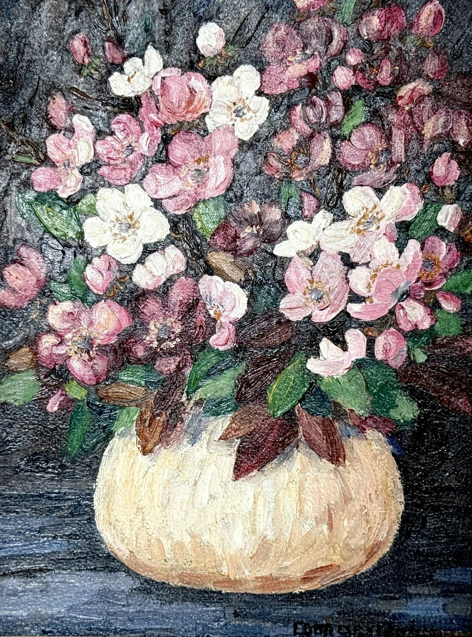 Ebba Orstadius, Oljemålning på Pannå, Blomster, Signerad