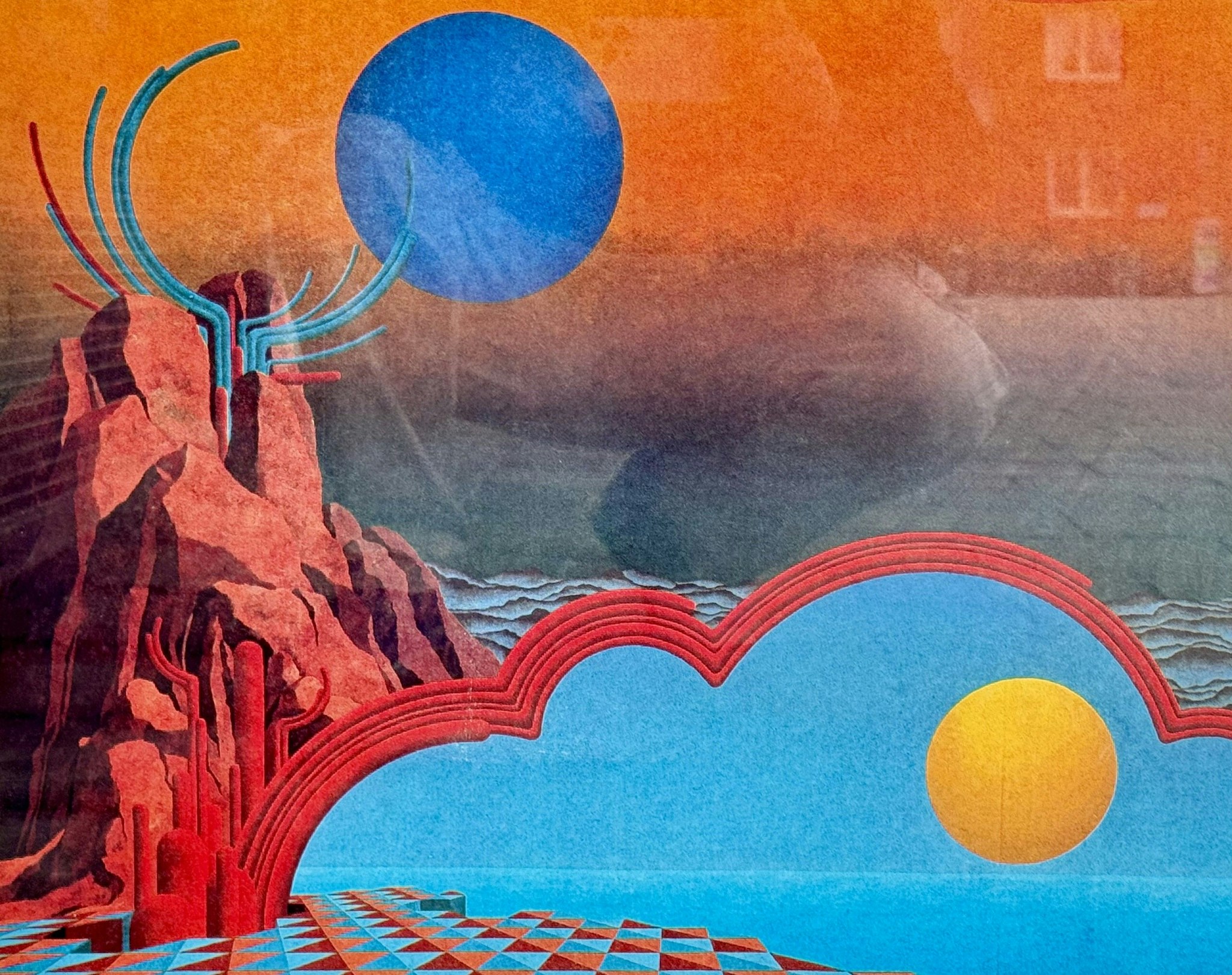 Cosmos. Surrealistisk inramat tryck färglitografi, signerad