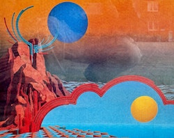 Cosmos. Surrealistisk inramat tryck färglitografi, signerad
