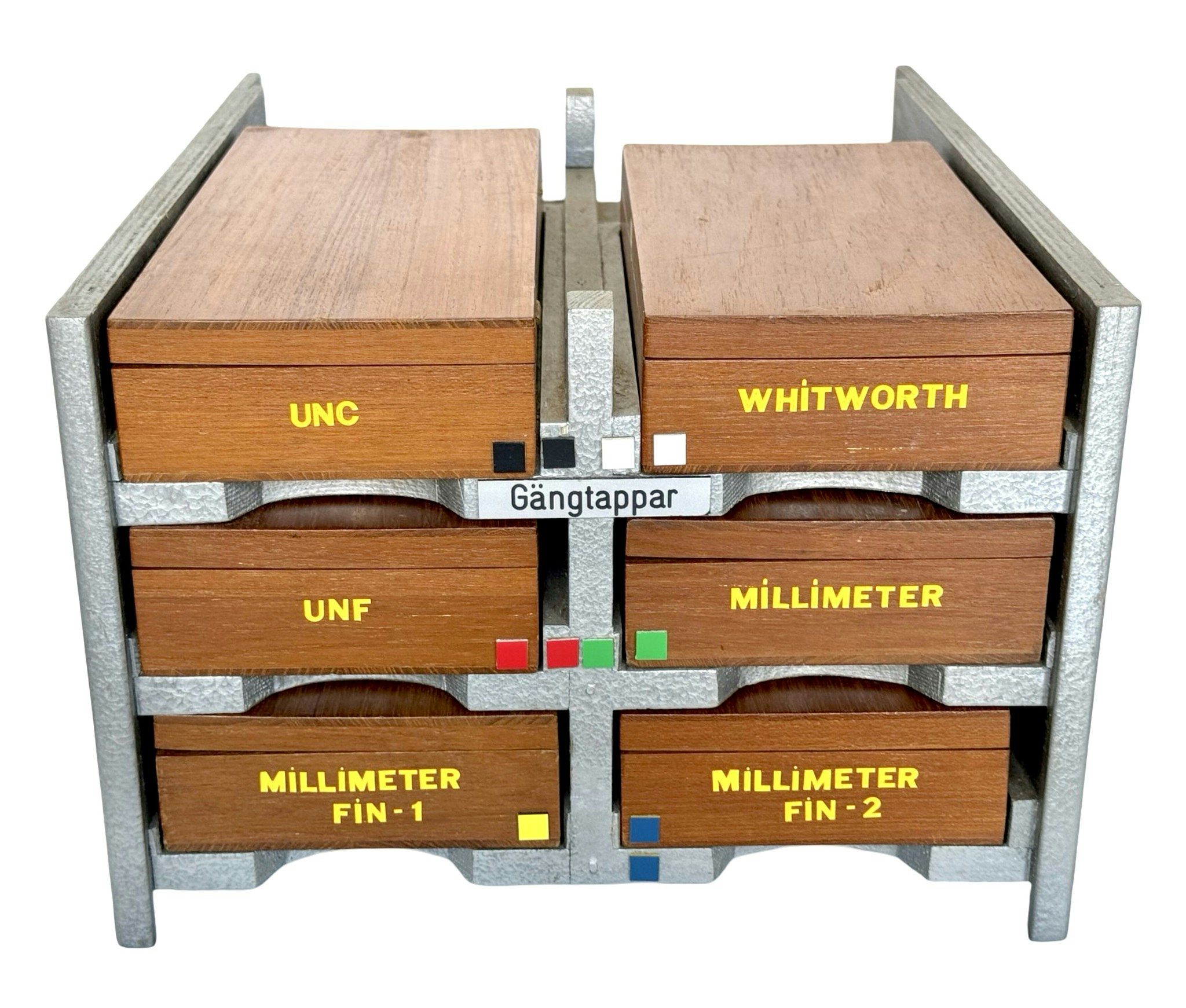 6 lådor, Gängtappar, UNC, UNF, Whitworth, Millimeter, Millimeter fin-1 och fin-2, SKF - Sweden