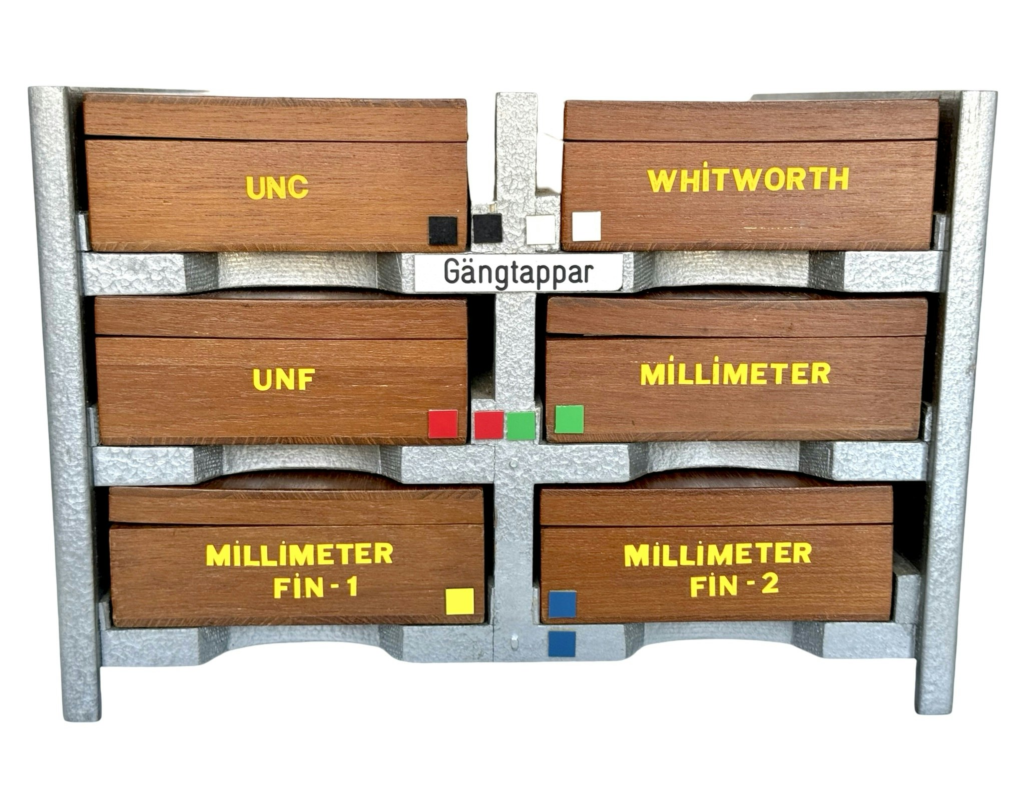6 lådor, Gängtappar, UNC, UNF, Whitworth, Millimeter, Millimeter fin-1 och fin-2, SKF - Sweden